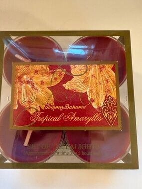 Tommy Bahama Tropical Amaryllis Scented Tea Lights - Red & Gold Accents